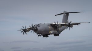 Military transport aircraft in flight